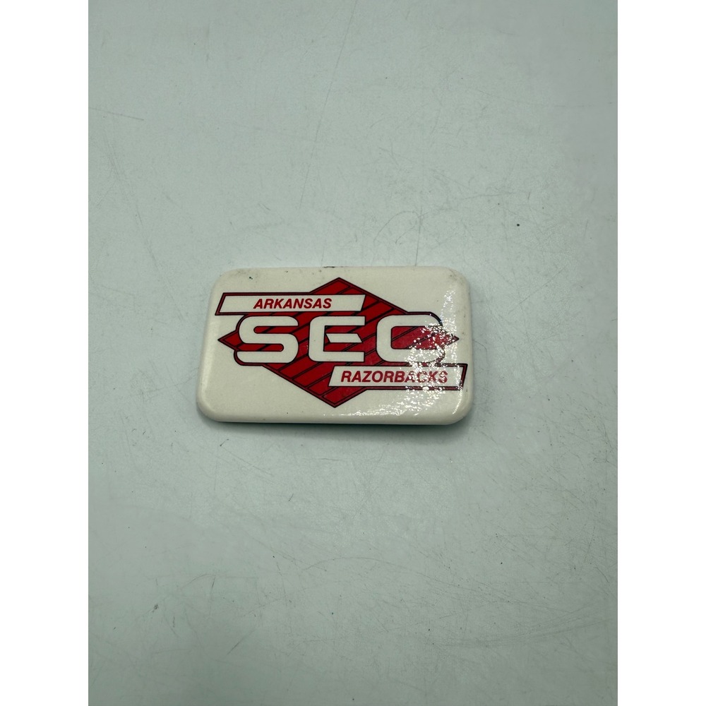 Vintage Arkansas Razorbacks SEC Pinback Button Red White College Sports Pin